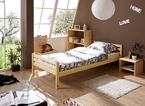 TiCAA Einzelbett Gästebett, Funktionsbett für Schlafzimmer, Kinderzimmer Kiefer massivholz Bettgestell 90 x 200