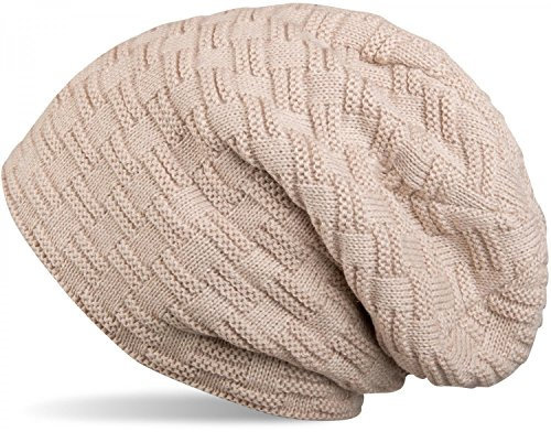 styleBREAKER warme Feinstrick Beanie Mütze mit Flecht Muster und sehr weichem Fleece Innenfutter, Unisex 04024058, Farbe:Beige