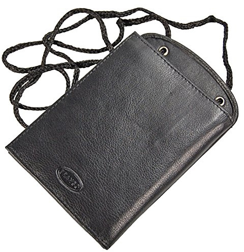 GoBago Aufwendiger Leder Brustbeutel Brusttasche Umhängebeutel Geldbeutel Security Wallet (schwarz)