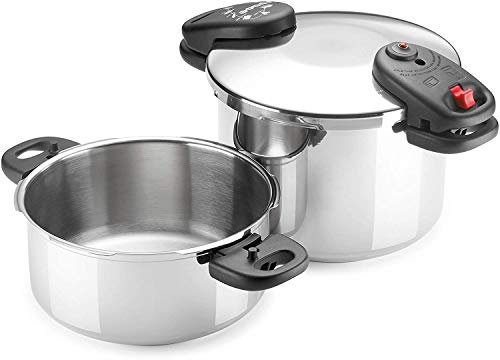 Alza Space - Set Ollas Express Rápida 4 + 8L, Acero Inoxidable 18/10, Apta Para Todas las Cocinas, Inducción, Fondo Termo-Difusor, 2 Modos de Cocción