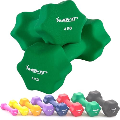 MOVIT 2er Set Neopren Hanteln, Kurzhanteln mit Oberfläche aus Neopren, 2x 4 kg Dunkelgrün