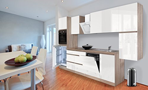 respekta Küche Küchenzeile Küchenblock grifflos Eiche Weiß Lorena 330 cm