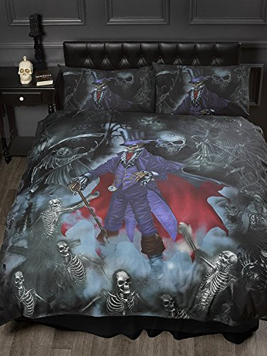Single Bed Magistus, Alchemy Gothic Duvet/Quilt Cover Bedding Set, Gothik Series Skeletons, Skulls, Graveyard, Grim Reaper, Purple, Black, Red