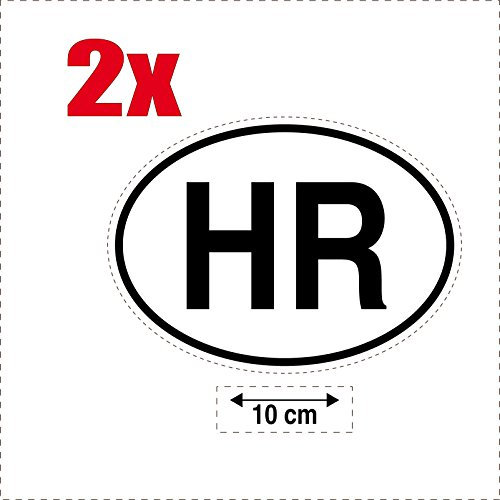 2 selbstklebende Sticker, Motiv: HR – ovaler Ländersticker für Kroatien (Hrvatska)