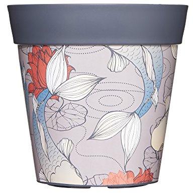 decorative plant pots, 22cm tall, plastic garden planters in a range of patterns (grey fishes)