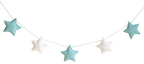 Homeofying Nordic 5 Stück süße Sterne Hängeornamente Wimpelkette Party Kinderzimmer Dekoration für Baby Jungen oder Mädchen, stoff, Green + White