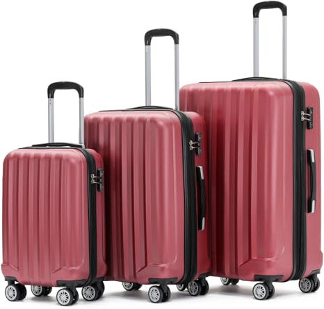 BEIBYE TSA-Schloß 2080 Zwillingsrollen 3 TLG. Reisekofferset Koffer Kofferset Trolley Trolleys Hartschale (Weinrot)