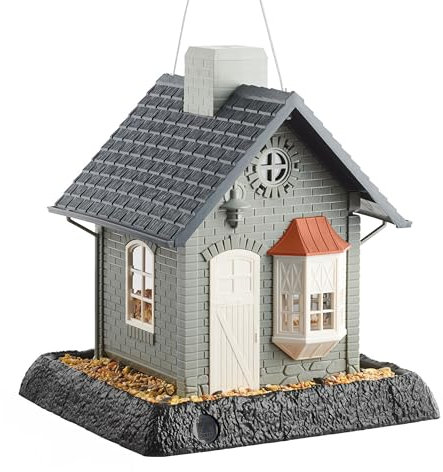 North States Village Collection Bayside Cottage Birdfeeder: Easy Fill and Clean. Squirrel Proof Hanging Cable included, or Pole Mount Large, 5 pound Seed Capacity (9.5 x 10.25 x 11, Gray)