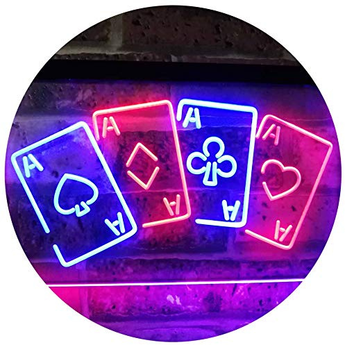ADVPRO Four Aces Poker Casino Man Cave Bar Dual Color LED Barlicht Neonlicht Lichtwerbung Neon Sign Blau & Rot 400 x 300mm st6s43-i2705-br