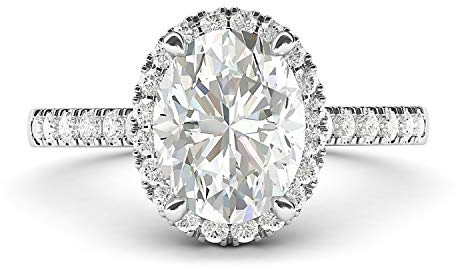 Bague de fiançailles en argent sterling avec diamant synthétique ovale cerclé de pierres