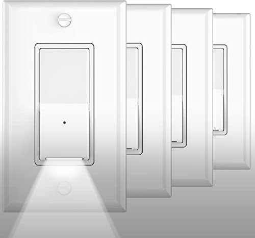 SOZULAMP Illuminated Light Switch, Single Pole, White,15A 120/277V, 4 Pack