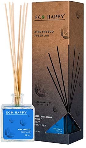 Ambientador Mikado ECO HAPPY con Fragancia a Aire Fresco. 95ml. con agradables Notas Florales, Naturaleza y Aire Libre. para Hogar, Oficina o Negocio.