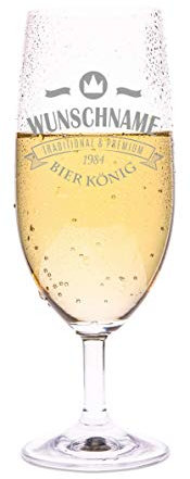 GRAVURZEILE Leonardo Bierglas mit Gravur - Bierkönig Personalisiert mit Name und Datum - Geschenk für Papa ideal als Vatertagsgeschenk 0,36l Bierglas Pilstulpe als Geburtstagsgeschenk für Männer