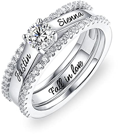 U/D Personalisierte doppelname cz ring mit kubisch zirkonia 925 sterling silber maßgeschneiderte name versprechung ring engagement gravier schmuck jubausay hochzeitsband geschenk für frauen