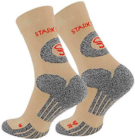 STARK SOUL Trekking Wandersocken für Damen & Herren, 2 Paar Atmungsaktive Gepolsterte Outdoor-Socken (Beige, 35-38)