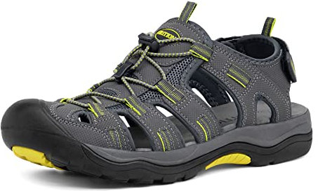 GRITION Sandalias de Senderismo Hombre, Deportivas Verano Trekking Punta Cerradas Playa Exterior, Ajustable Antideslizantes Zapatillas Casuales Caminar Agua Calzados Gris Amarillo 41EU