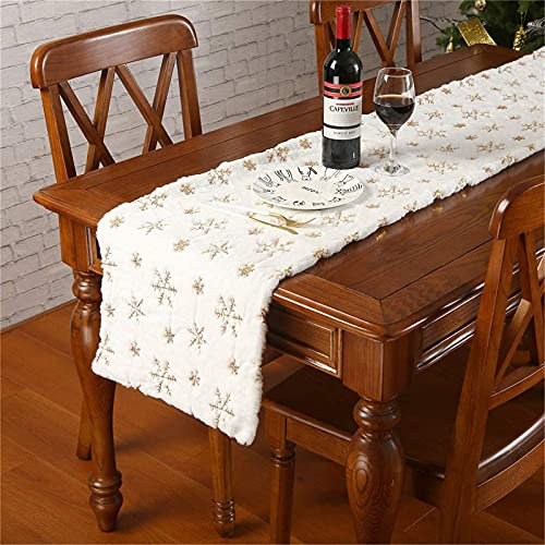 EXQULEG Tischläufer, Weiß Kunstfell Tischband mit Pailletten, Weihnachten Tischläufer für Home Hochzeit Wedding Festival Tischdeko (Gold,38x180cm)
