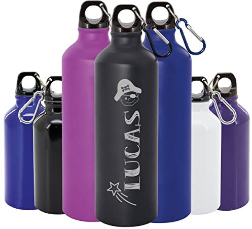 Gourde aluminium personnalisée avec le prénom gravé pour la rentrée scolaire de votre enfant. Un cadeau utile et écologique – Bouteille d'eau idéale pour l'école ou le sport - Mod7