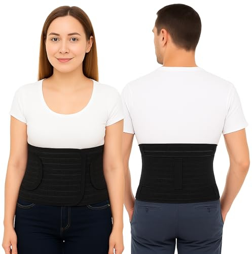 ORTONYX Ergonomic 9.5 Abdominal Binder - Postpartum Postoperative Wrap - Abdomen Hernia Support Belt for Men and Women - S/M (22-33) Black