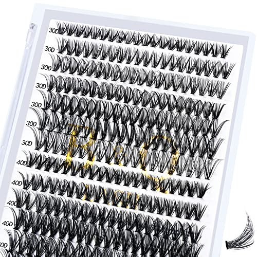 B&Q Individual Eyelashes for Beginners, 30D+40D Mix, Lash Clusters for DIY Eyelash Extension, Individual Lashes for Eyelash Extensions, Pack of 280 (30D+40D, C-9–15 mm Mix)