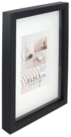 KM Foto 3D Objektrahmen Holz Bilderrahmen Shirt Trikot Rahmen Collage Wanddeko Poster S220: Farbe: Schwarz | Format: 50x70