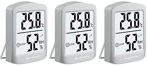 hoyiours Termometro Ambiente Interno, 3 Pezzi Igrometro Professionale con Indicatore Smile, Misuratore di Umidità e Alta Precisione, Termometro da Casa Interno per Ufficio, Scuola, Serra, Grigio