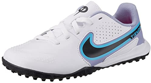 NIKE Jr. Tiempo Legend 9 Academy Tf Sneaker, White Black Baltic Blue Pink Blast, 5 UK