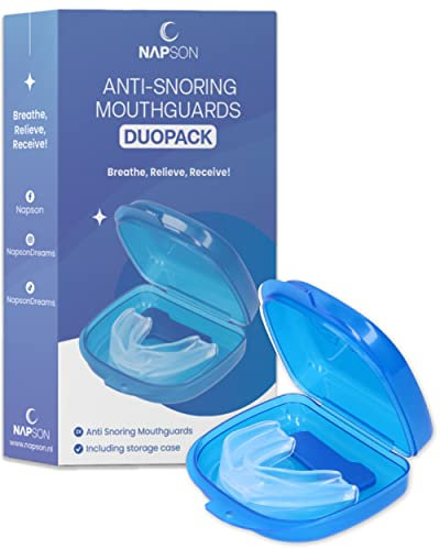 Napson PRO Anti Schnarchbügel Duopack | Stop Mund Schnarchen | Besser Atmen für einen erholsamen Schlaf | Kostenlose Aufbewahrungsboxen | Mundschutz gegen Zähneknirschen | Anti-Schnarchen