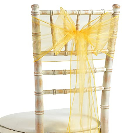 20x275cm Organza Sash Wider Sash Fuller Bows Chair Cover Bows Sash for Wedding Party Birthday Decoration (25, Gold)