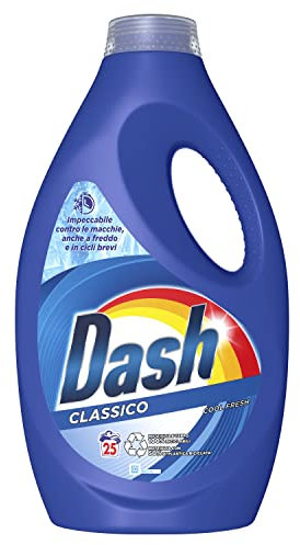Dash Detersivo Liquido Lavatrice, 25 Lavaggi, Classico, Rimuove Le Macchie, Brillantezza Per I Capi, Efficace A Freddo E In Cicli Brevi