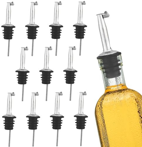EHOMEA2Z Stainless Steel Liquor Bottle Pourers Classic Bottle Pourers for Alcohol, Leak-Proof, Dishwasher-Safe Pour Spouts for Liquour Bottles (12, FF Stainless Steel)