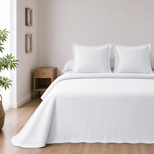 BOHEME Colcha Reversible de Microfibra Blanca Cama 180+2 Fundas de Cojín