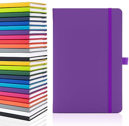 Notes London Blanko A5 Notizbuch, weiße ungelinte leere Seiten, Stiftschlaufe, Band und Papiertasche, mittelharter Einband, Notiz, ökologisch nachhaltig beschafftes Papier (Lila)