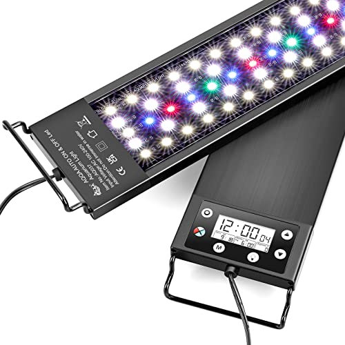 AQQA Aquarium Light, Auto On Off LED Fish Tank Light with Dimmer-Timer,30W Full Spectrum Aquariums Plant Light with LCD Monitor, 24/7 Lighting Cycle,7 Colors, Waterproof Fish Lamp