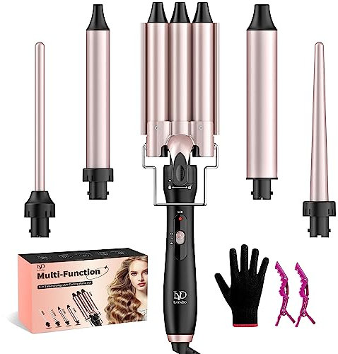 Hair Curler, LAYADO 5 in 1 Curling Wand Set with 3 Barrel Hair Waver and 4 Interchangeable Ceramic Curling Tongs 9-32MM, Two Temperature Adjustments Curling Iron for Long Medium Short Hair