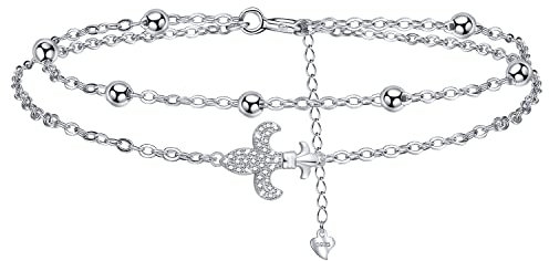 J.MUEN Damen Armband 925 Silber - mit Zirkonia Steinen - Anker Glück Anhänger,mit Schmuck-Box