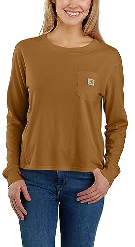 Carhartt Women Long-Sleeve T-Shirt Lightweight L/S Pocket, Color:carhartt Brown, Size:XS