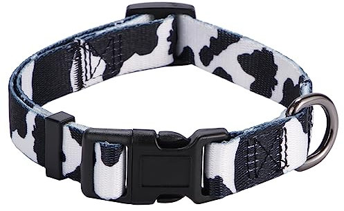 Rhea Rose Cow Print Hundehalsband Tiermuster für Hunde Weiß Schwarz, Medium