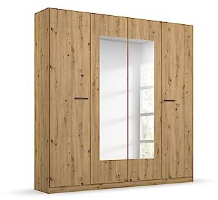 Rauch Möbel Florenz Schrank Kleiderschrank Drehtürenschrank mit Spiegel, Eiche Artisan, Holz, 4-türig, inkl. 2 Kleiderstangen, 2 Einlegeböden BxHxT 181x210x54 cm
