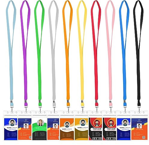 Ausweishülle, 10 Stück Schlüsselbänder mit Kartenhalter Ausweis, 10 Farben, Bunt Nylon Umhängeband mit Ausweishülle und Schwenken Karabiner für 117 x 13mm, 10 Stück,ausweishülle mit band, Vertikal