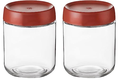 Eidoct 2-Pack 15.8oz Glass Jar with Screw Lid Leakproof Overnight Oats Container, Yogurt Jars, Oatmeal Salad Jars, for Cereals Milk Fruit Condiment Dressing Sauce(2-Pack 450ml Red)