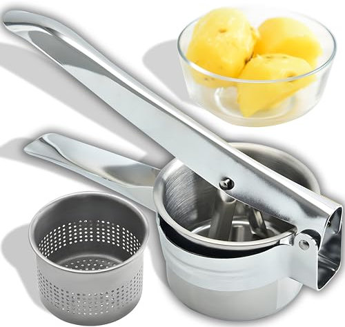 Retoo Schiacciapatate in acciaio inox, pressa di alta qualità per la preparazione di purè di patate, multipressa, facile da pulire, lavabile in lavastoviglie, antiruggine, succhi di frutta, porridge