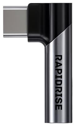 RAPIDRISE USB Type-C to Aux 3.5mm Jack Audio Adapter Female,90° Right Angle Digital Aux Headphone Earphones Adaptor, DAC Chip Dongle For Apple I-phone 15 Pro,Macbook,Samsung,Oneplus,Pixel,Huawei