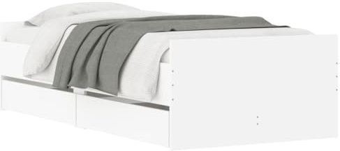 vidaXL Bettgestell, Bettrahmen mit Lattenrost, Bett Gästebett mit Schubladen, Einzelbett Schlafzimmerbett Schlafzimmermöbel, Weiß 90x200cm