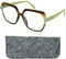 Stilvolle Moderne Damen Sechseckig Fake Brille ohne Sehstärke mit große kratzfeste Gläsern, Etui, Kunststoff Rahmen (Farbig Weiss mit Grün), Blaulichtfilter Brille Damen ohne Dioptrien