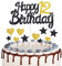 Gold Black 12th Birthday Cake Topper, Girls 12th Birthday Decorations, Gold Heart Stars Cake Toppers, Personalised Happy Birthday Cake Cupcake Toppers for Women Men Girls Boys Birthday Party