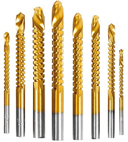 Yuentoen 8 brocas HSS revestidas de titanio 3 – 10 mm, juego de brocas dentadas para carpintero, broca para sierra de hacha, espiral para carpintería