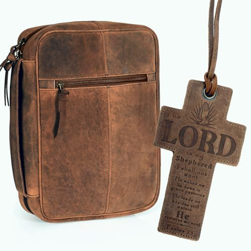ELIZO Bibelhülle aus Leder für Männer und Frauen, Bibelhülle, kleiner Bucheinband, Reißverschluss, Bibeltasche, Tragetasche, christliche, religiöse Geschenke, Lesezeichen, Sattel