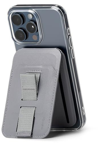 Ringke Stand Grip Wallet Magnetic Card Holder, PU-Leder kompatibel mit MagSafe Wallet, Fingerhalter und Ständer für iPhone 15 14 13 12 Series und Magnetischen Hülle - Light Gray