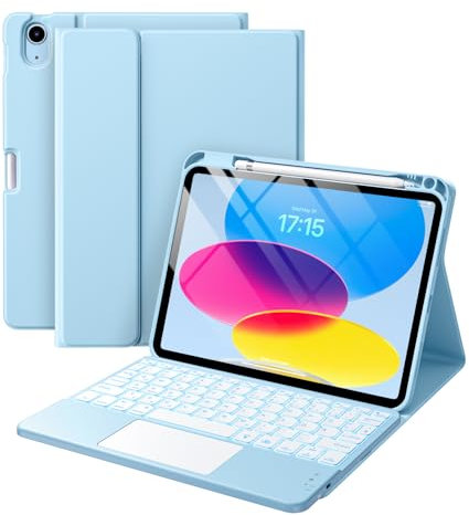Vobafe Keyboard Case for A16 11th Generation 2025/iPad 10th Gen 2022(11/10.9 inch), 7 Colors Backlit, Detachable Multi-Touch Trackpad Keyboard with Pencil Holder for iPad 11th/10th Gen, LightBlue